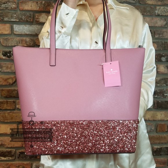 AUTHENTIC Kate Spade New York Penny Greta Court Glitter Peony Pink TOTE BAG NWT - Picture 3 of 6